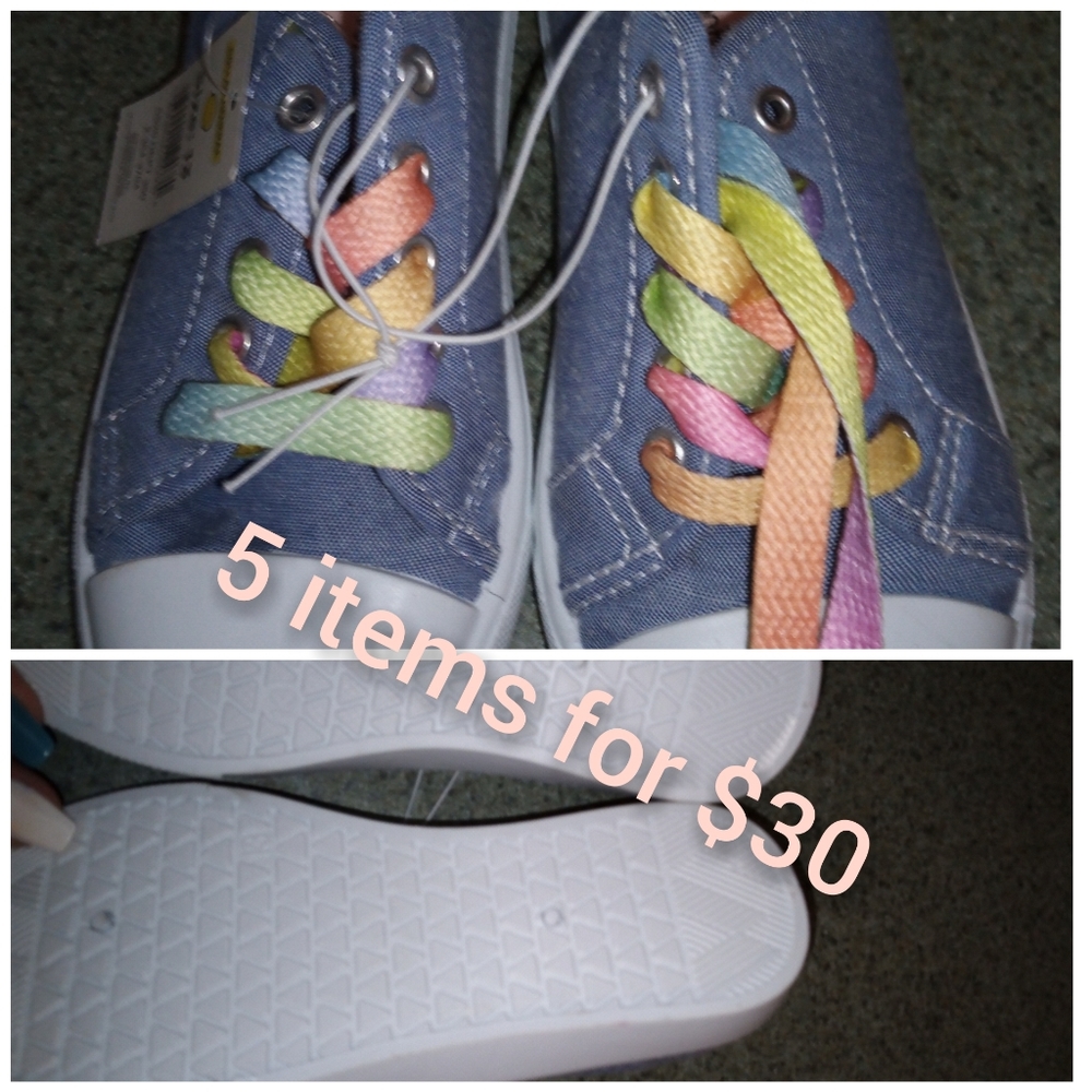 Girls denim* shoes with rainbow laces